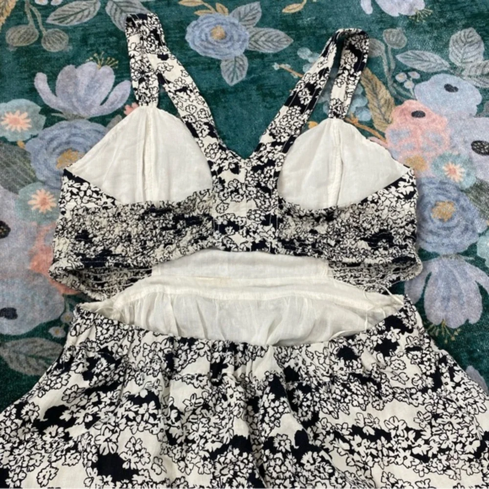 NWT Anthropologie Smocked Floral Cut Out Midi Dress White & Black Large - Picture 7 of 15